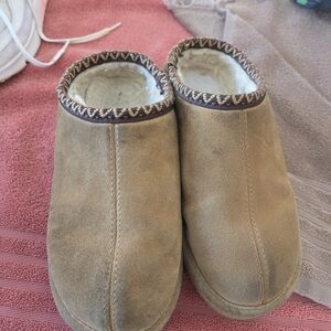 BearPaw Women's Tan Suede Shearling-Lined Clog Slippers